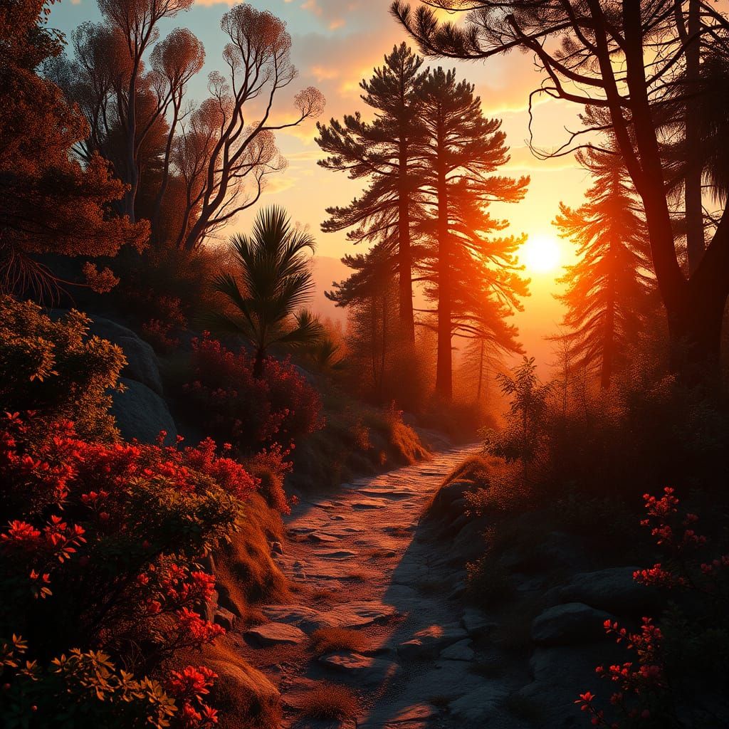 Sunrise on a Hiking Trail: Art Nouveau Landscape