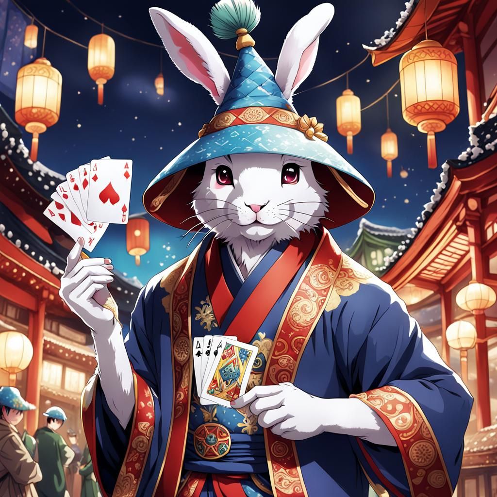 Dalmatian Rabbit Magician in Anime Style