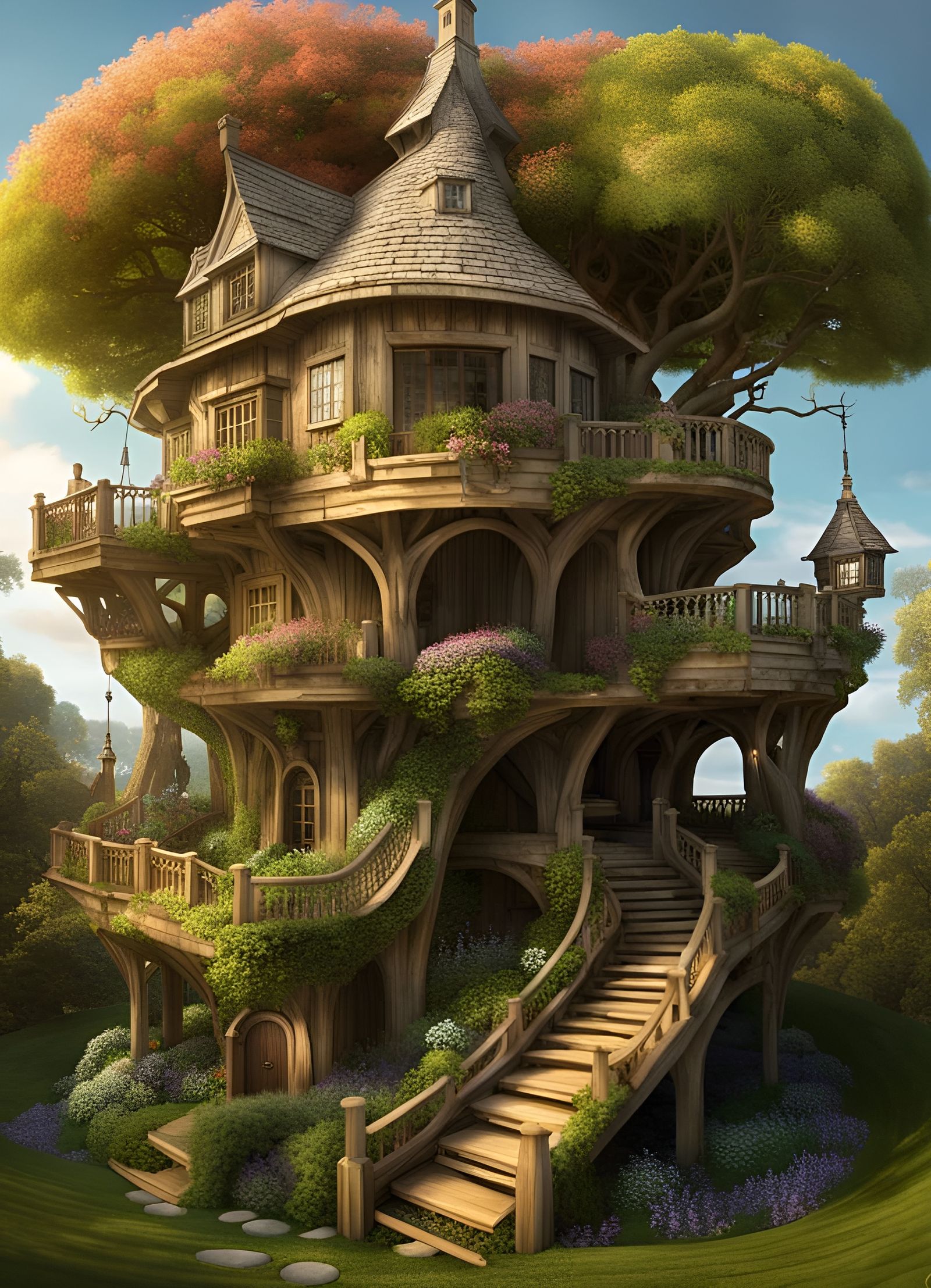 Enchanting Hobbit Treehouse Garden in Impossible Architectur...