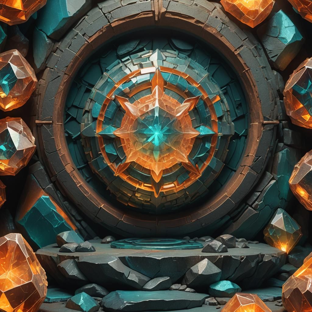 Glowing Crystal in Mystical Chamber: Fantasy Art