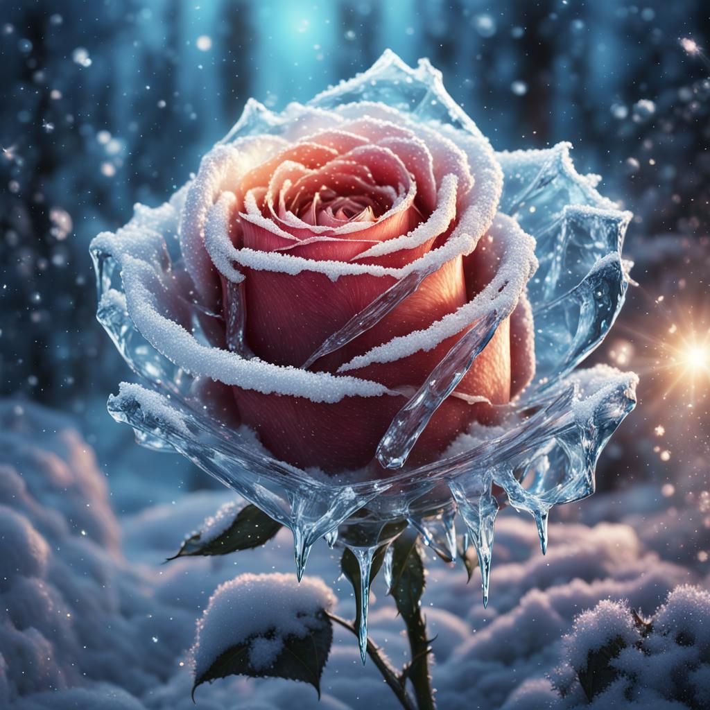 Luminescent Frozen Rose Portrait: Fantasy Illustration