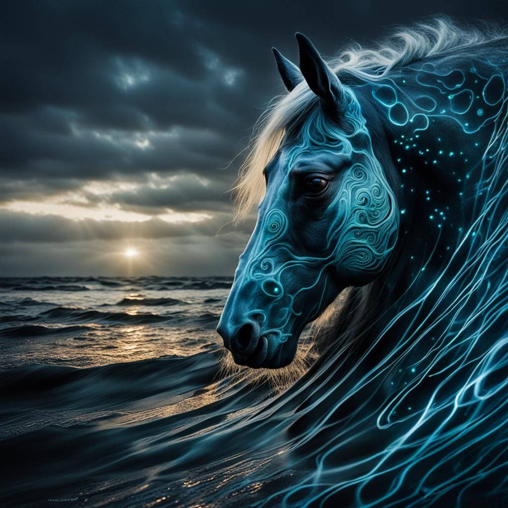 Bioluminescent Tsunami Wave Transforms Into Horse