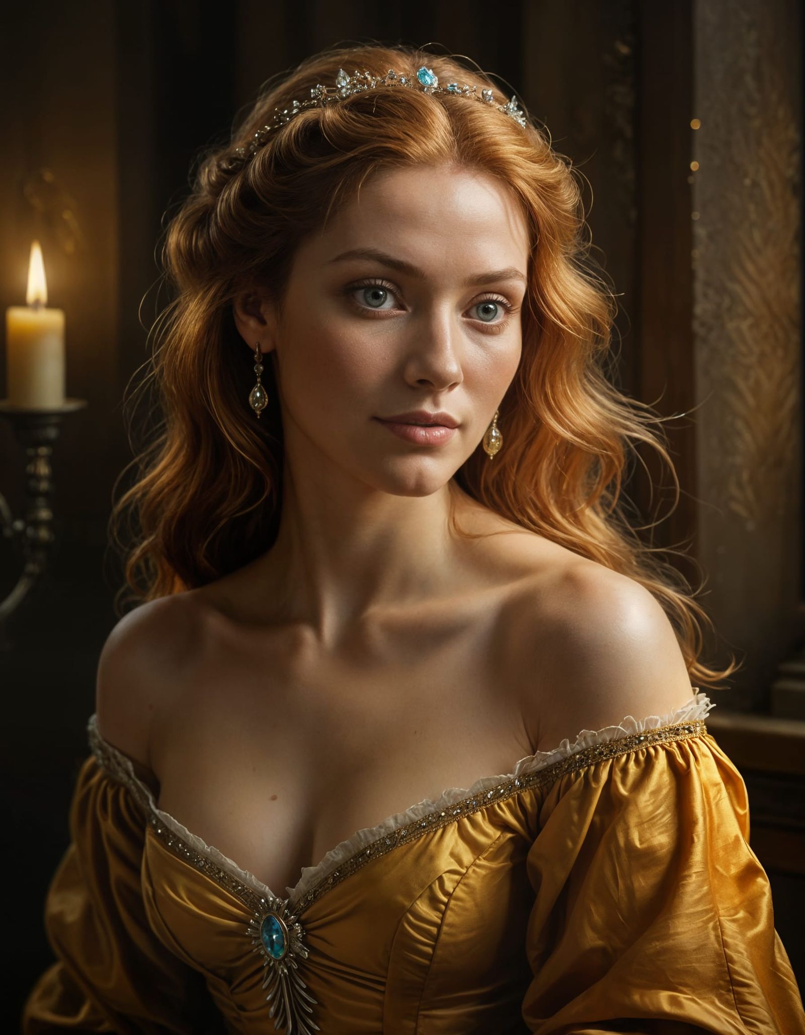 Luminous Oil Portrait of a Serene Ginger Woman