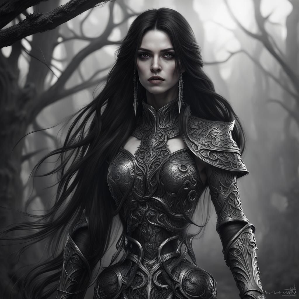 Black Metal Warrior Woman in Detailed Matte Painting