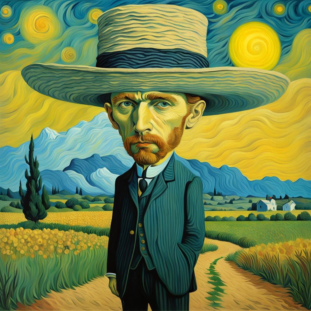 Surreal Landscape: Van Gogh Portrait with Hat