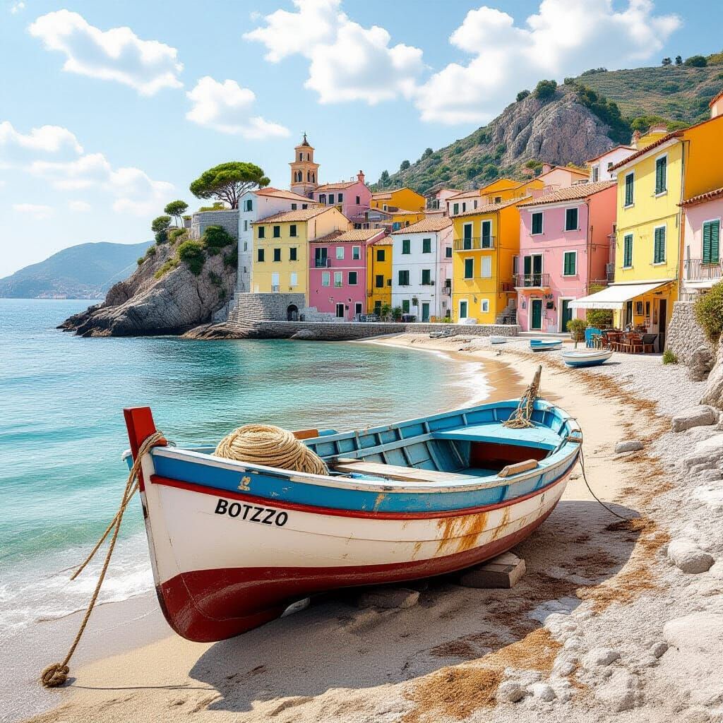 Lonely Fishing Boat on Procida Island Cove