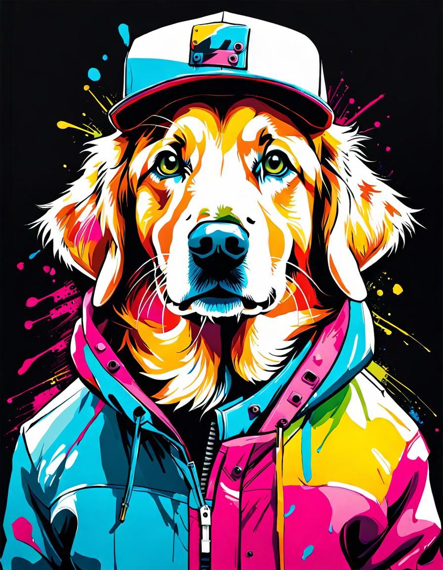 Colorful Golden Retriever Portrait in Graffiti Art Style