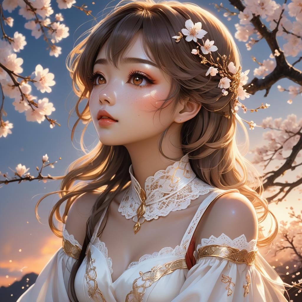 Anime Maiden with Floral Wings in Dark Fantasy Style