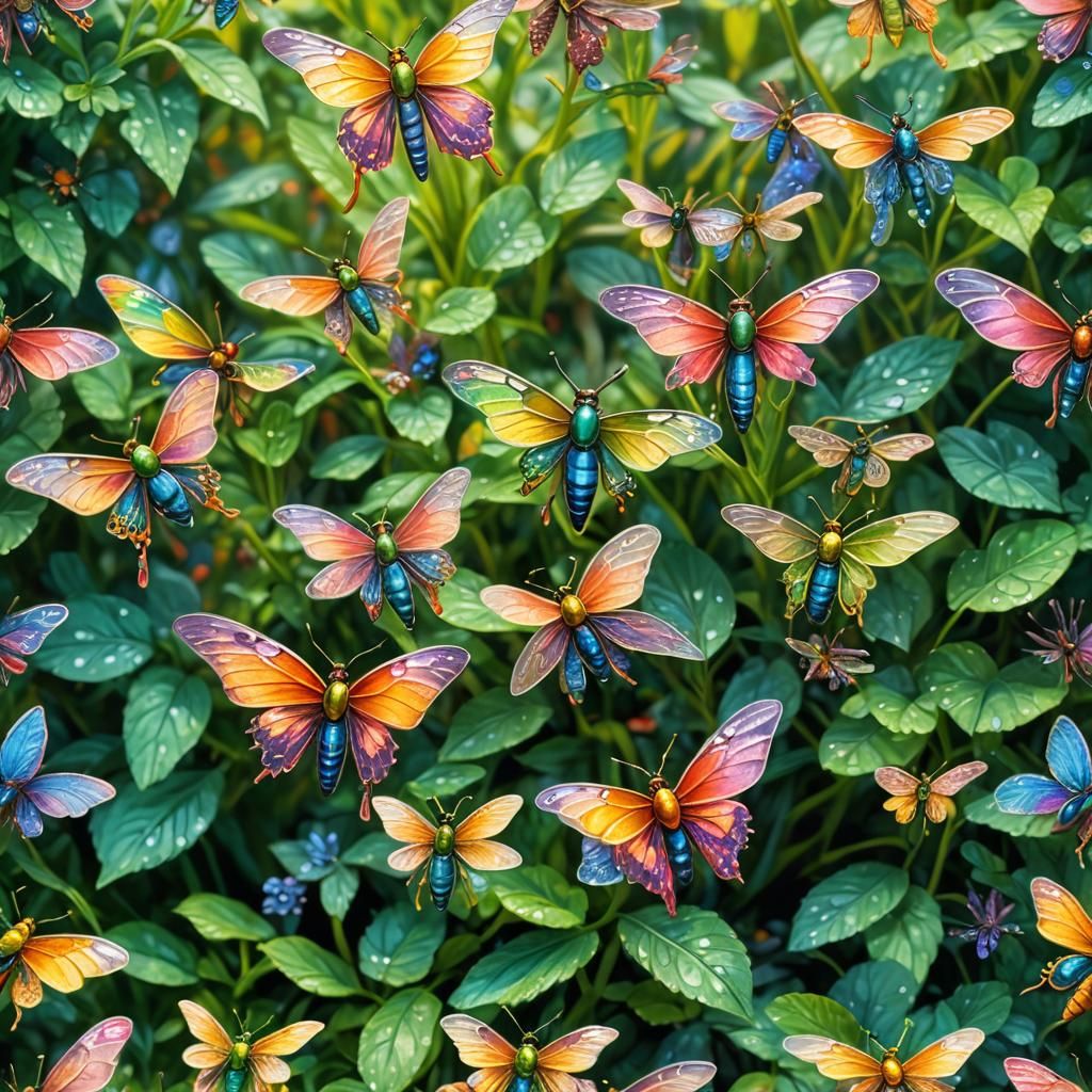 Dreamlike Insect World in Impressionist Style