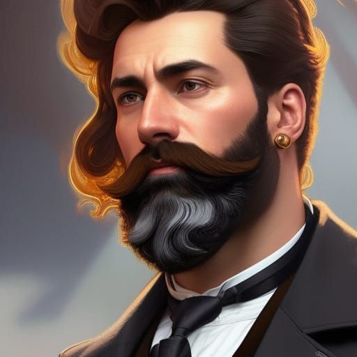 Steampunk Man Portrait with Clockwork Engine Background