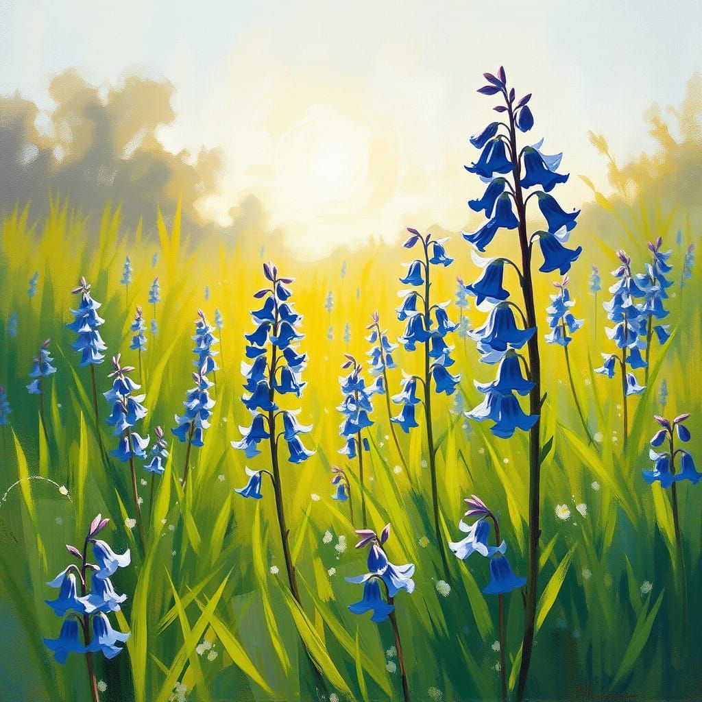 Texas Bluebells in Impressionist Landscape
