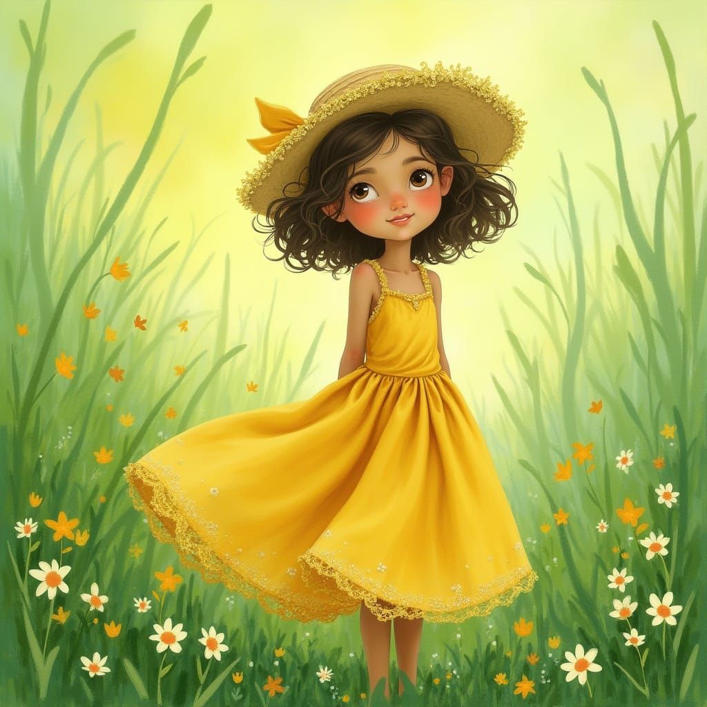 Pimprenelle in Meadow, Watercolor Art Style