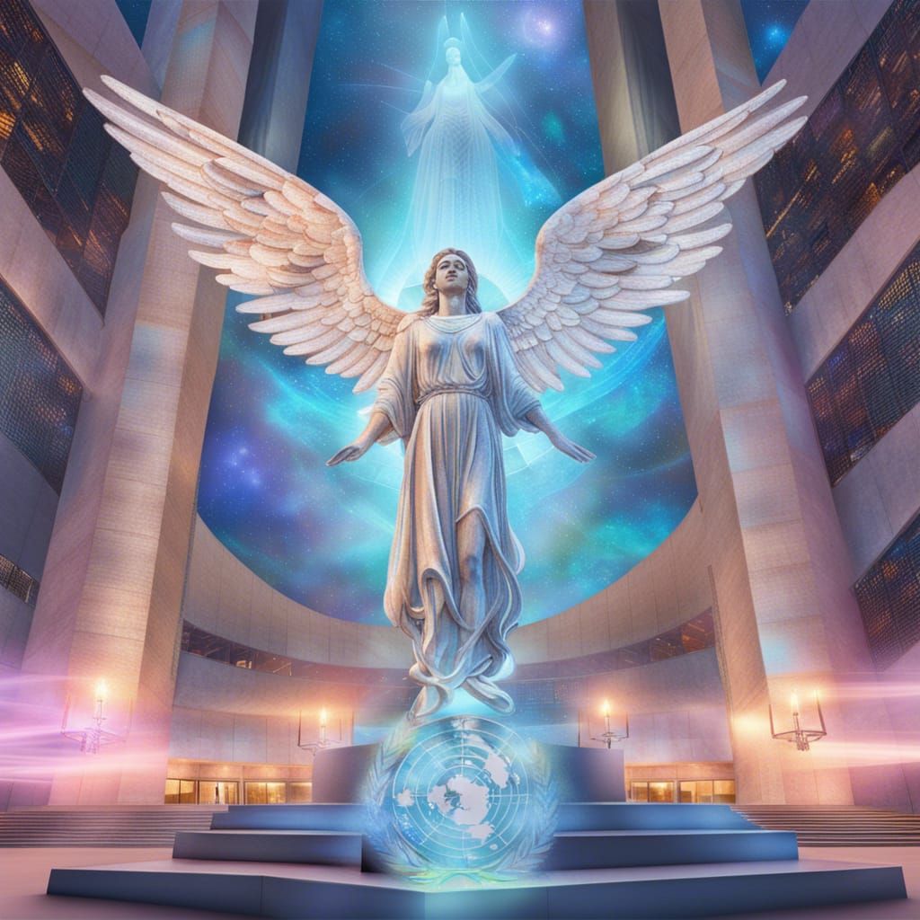 Angel Ascends Over the United Nations, Holographic Illustrat...