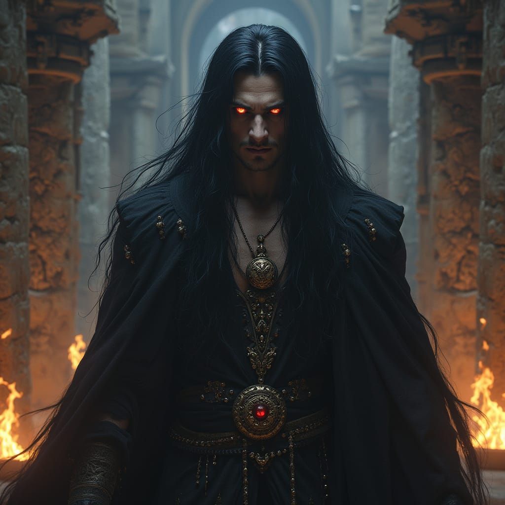 Majestic Vampire Lord in Ancient Temple Setting