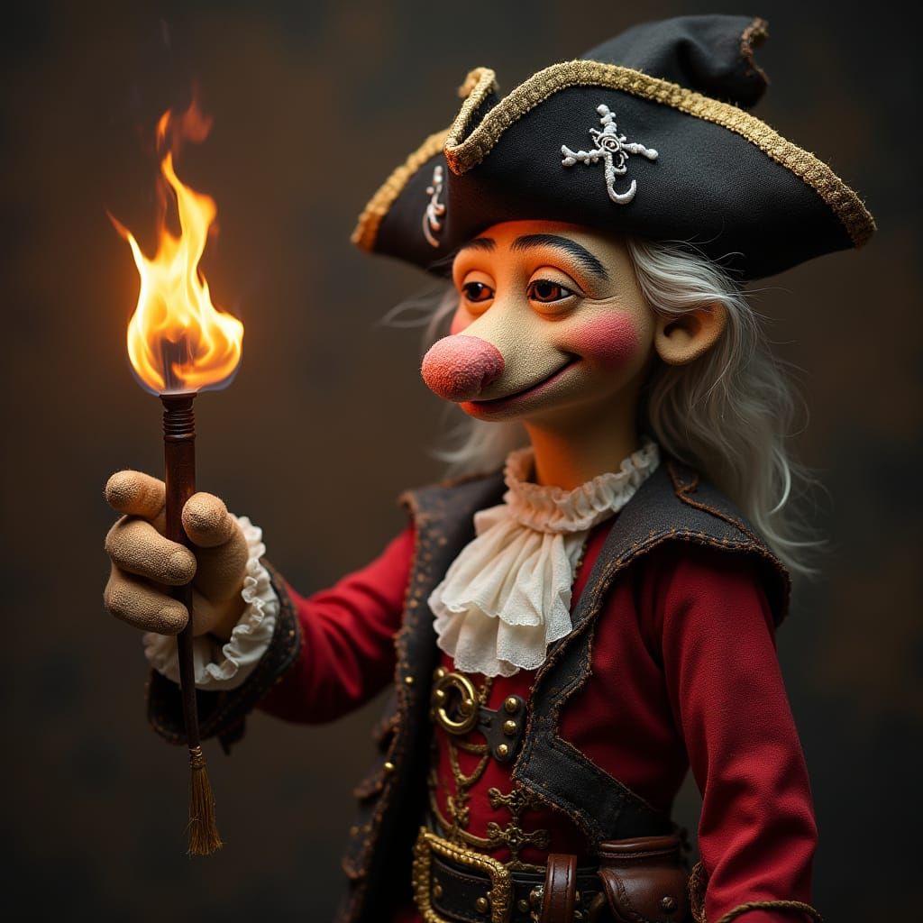 Pirate Puppeteer in Vibrant Colorful Setting