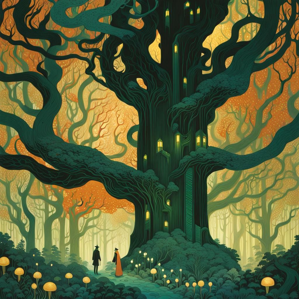Eldritch Forest Illustration in Victo Ngai Style