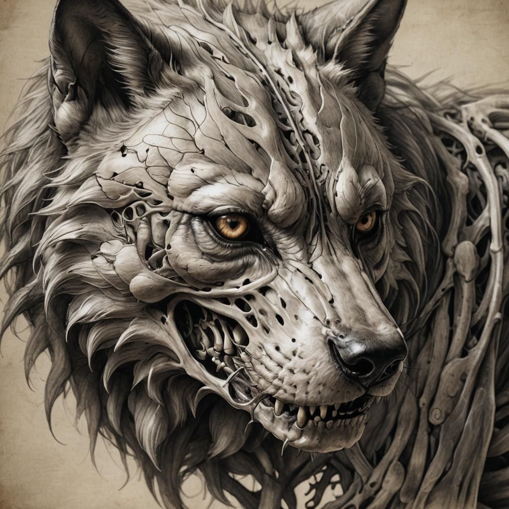 Wolf Anatomy Revealed in Hyper-Realistic Charcoal Drawing