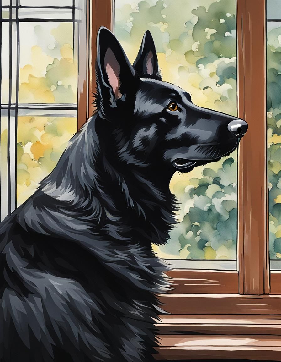 Alert German Shepherd Gazing Out Window