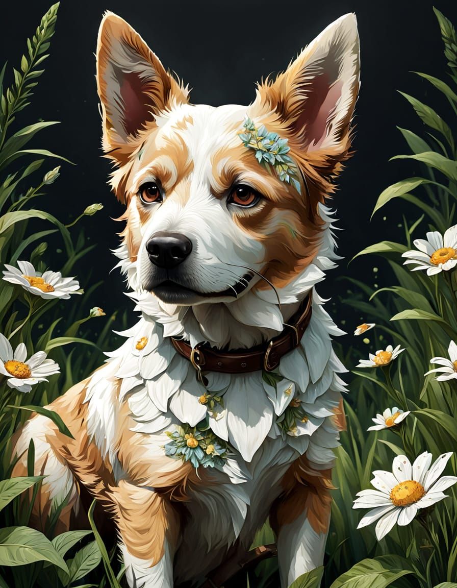 Australian Cattle Dog Golden Retriever Mix in Vibrant Floral...