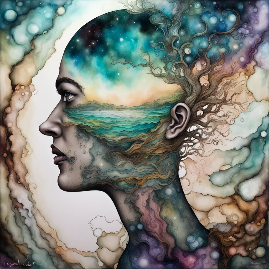 Surreal Dreamscape of Truth and Lies in Alcohol Ink