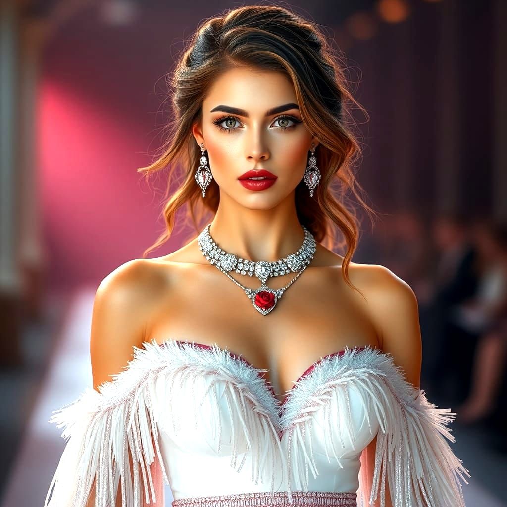 Stunning Woman in Crystal Dress with Diamond Jewelry