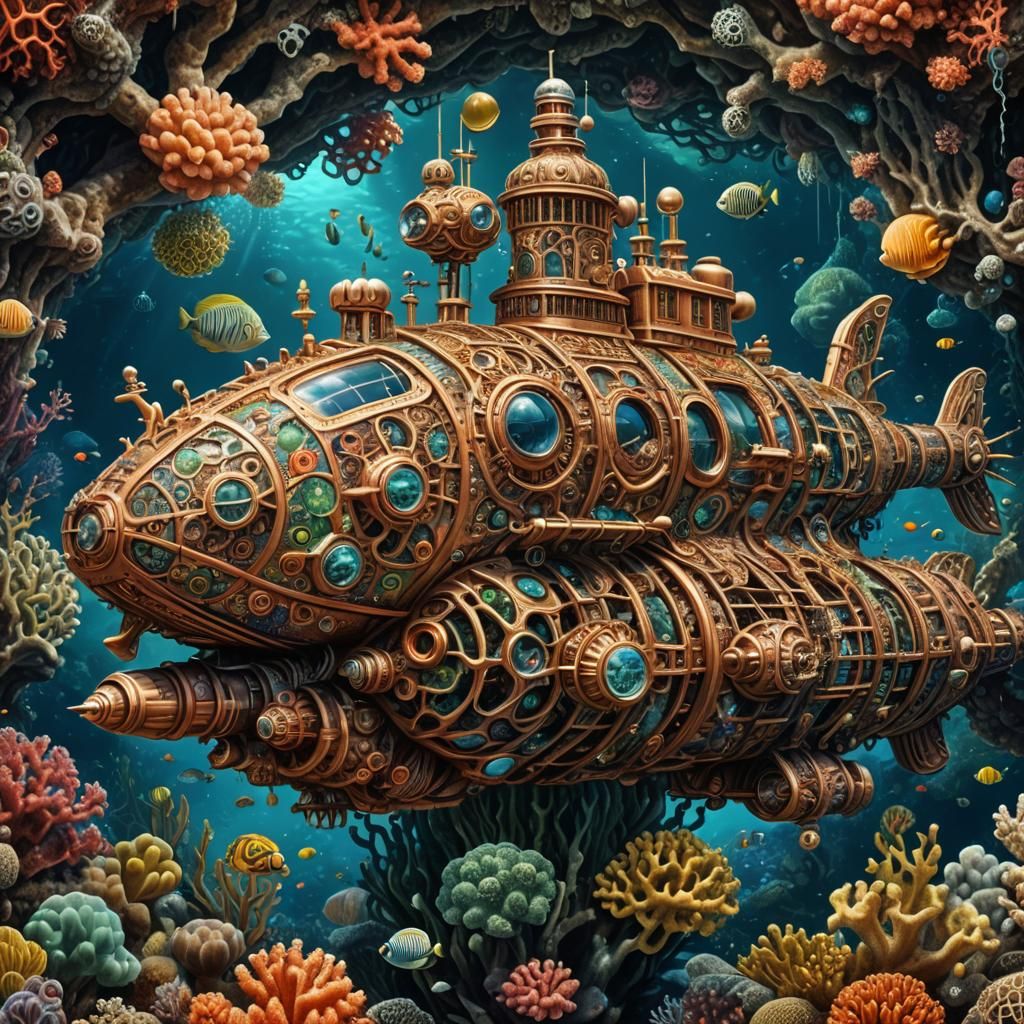 Ornate Coral Submarine: A Solarpunk Dream