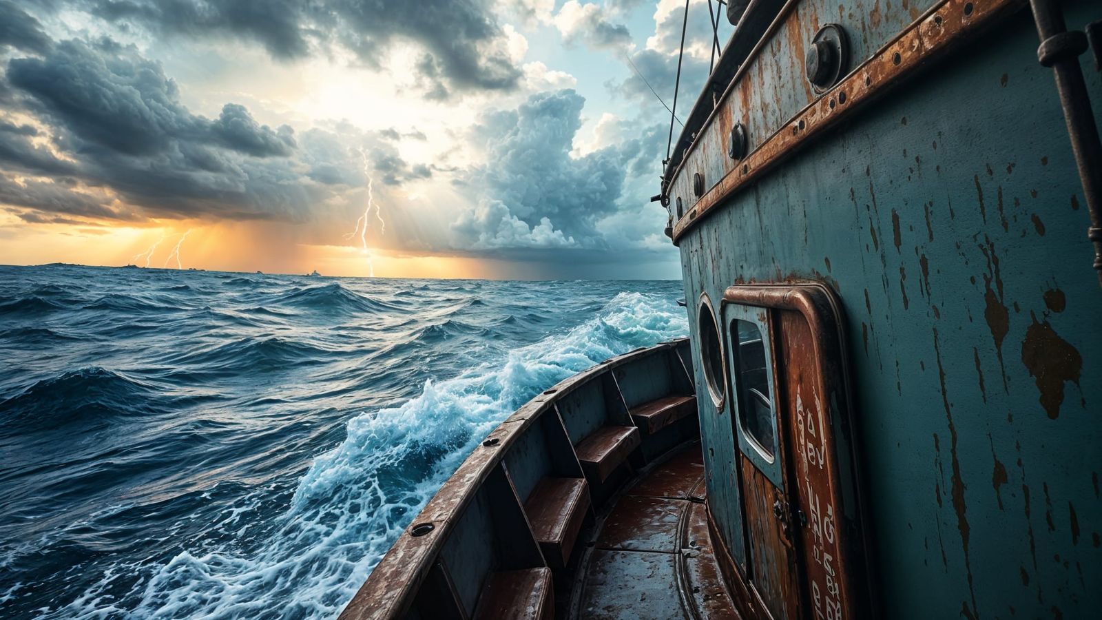 Trawler Cuts Through Raging Ocean in Contrasting Light