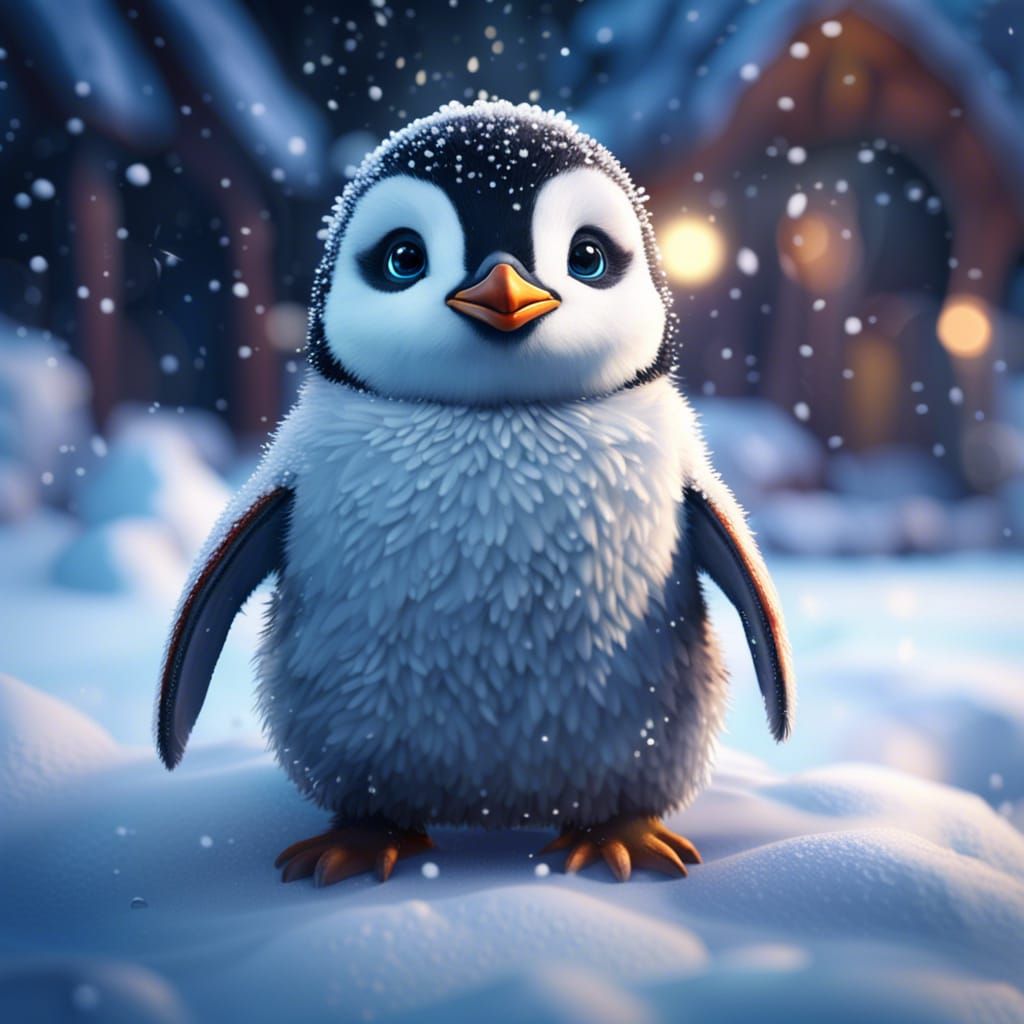 Cute Baby Penguin in Detailed Matte Painting