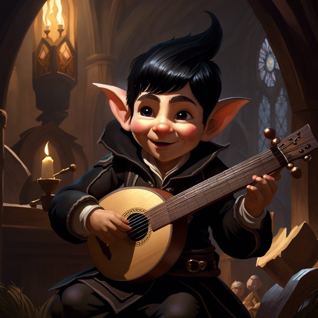 Gnome Bard Portrait in Dark Fantasy Style