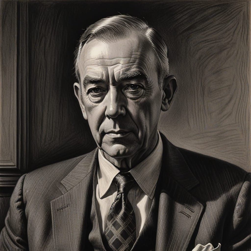 Intense Charcoal Portrait of Graham Greene