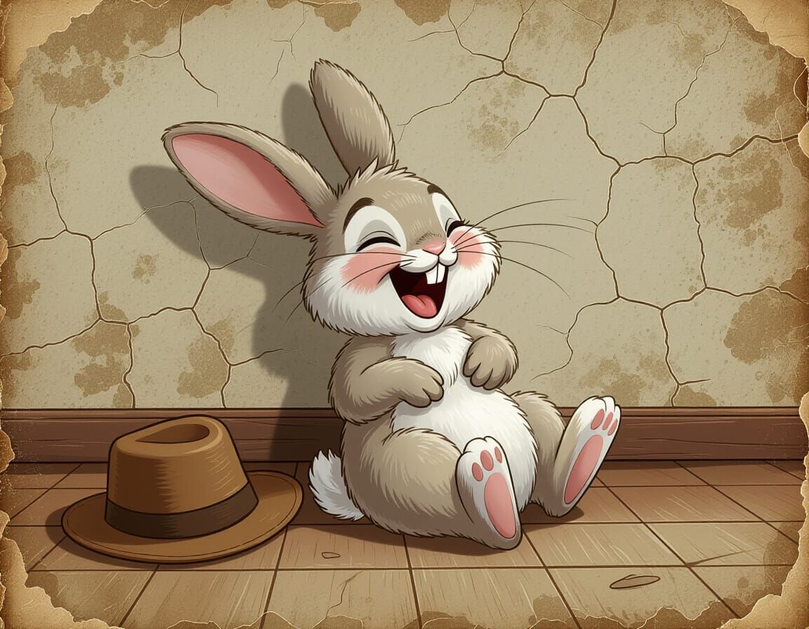 Hilarious Cartoon Rabbit Rolling with Laughter
