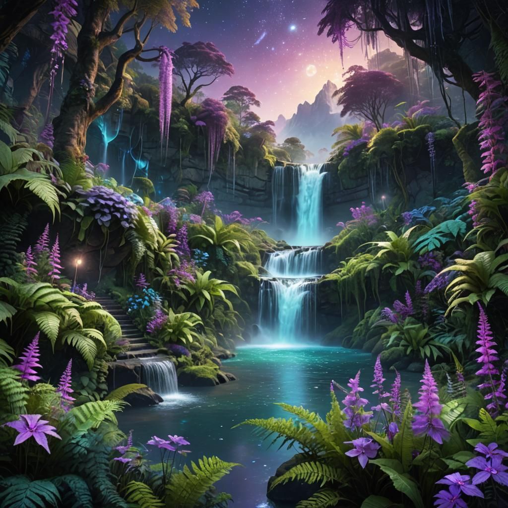 Enchanted Garden with Waterfalls: Dreamlike Fantasy Concept ...