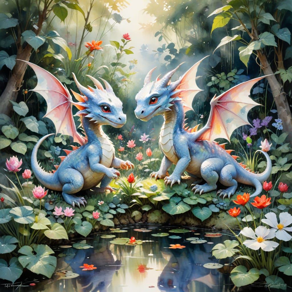 Magical Garden Whimsy in Vibrant Watercolor Style