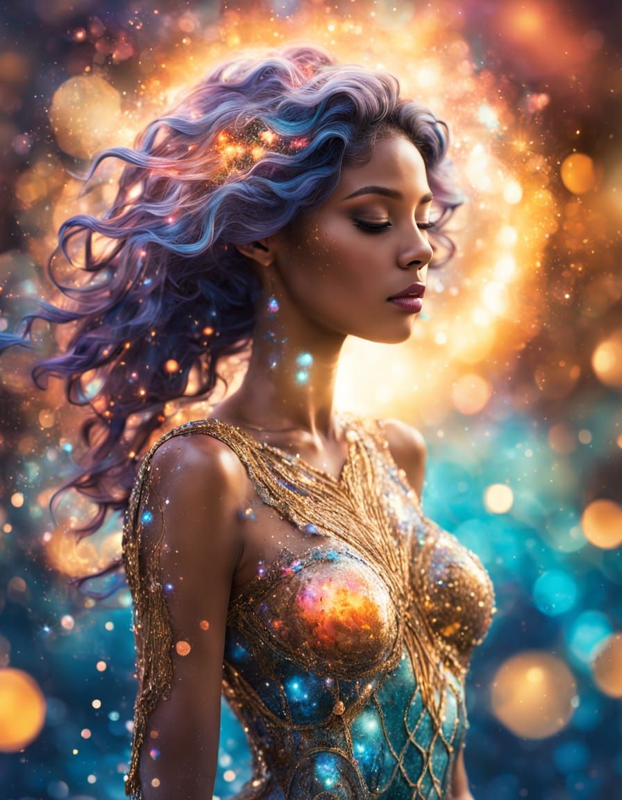 Majestic Dreamlike Pisces Zodiac Figure in Vibrant Cosmic Il...