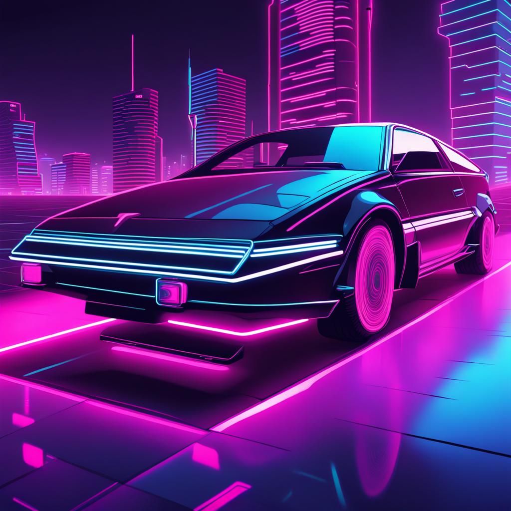 Synthwave Car of 2077: Neon Retro Design