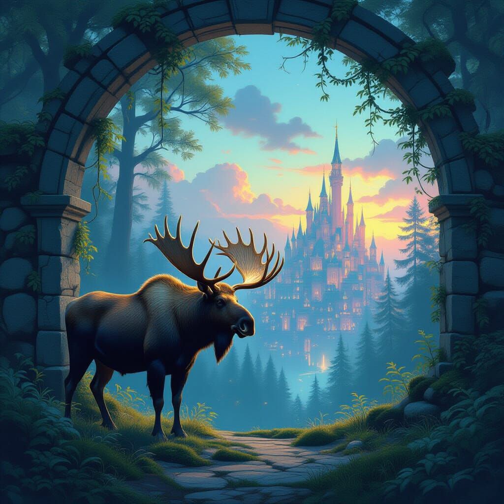 Majestic Moose in Enchanted Twilight Forest Clearing