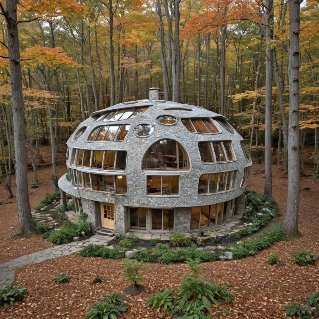 Circular Mushroom House in Forest, Organic Architecture