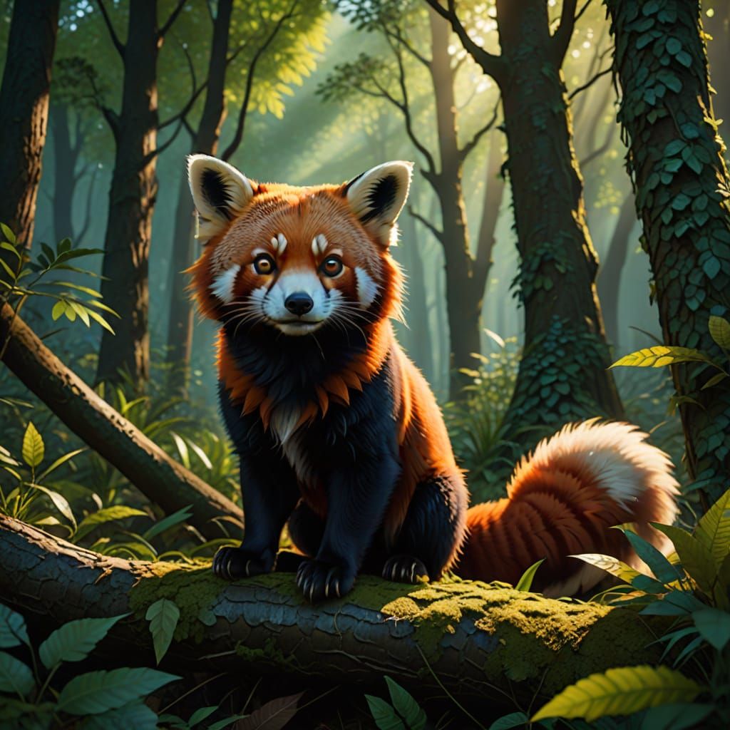 Mystical Fox-Like Hybrid in Vibrant Fantasy Forest