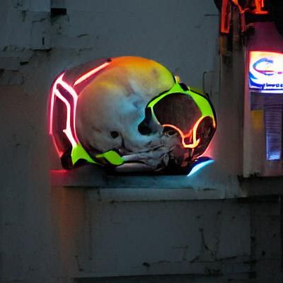 Neon Glowing Skull in Cyberpunk Style