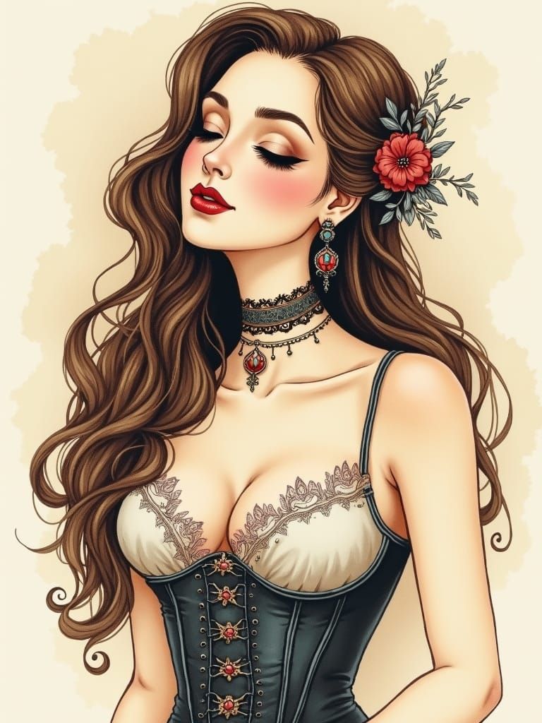 Elegant Woman Portrait in Vintage Watercolor Style