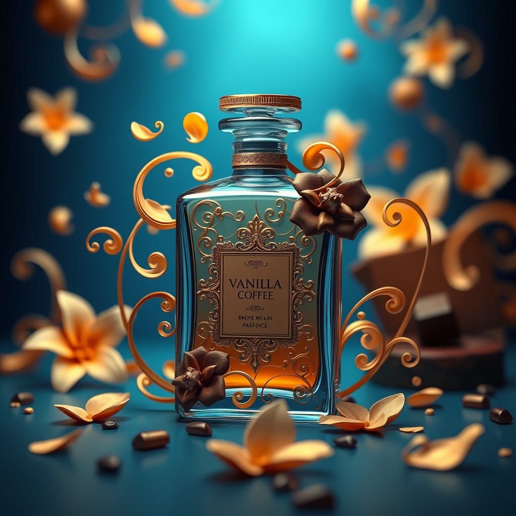 Luxurious Fantasy Perfume Bottle in Whimsical Dreamlike Scen...