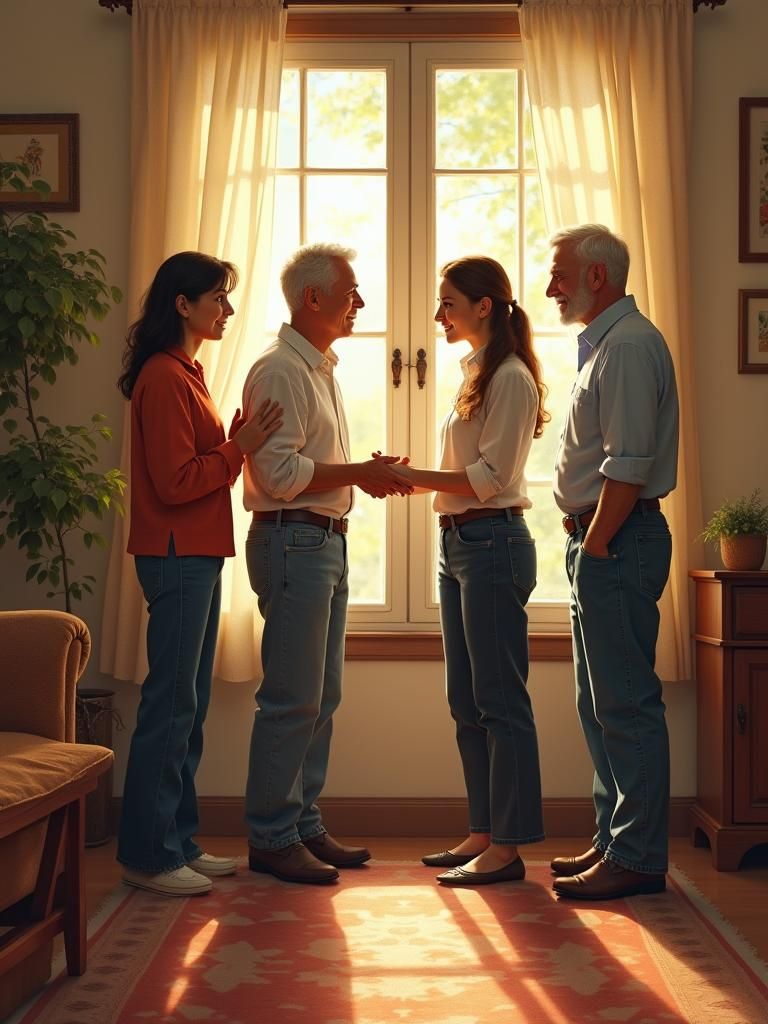Emotional Family Farewell in Impressionistic Style