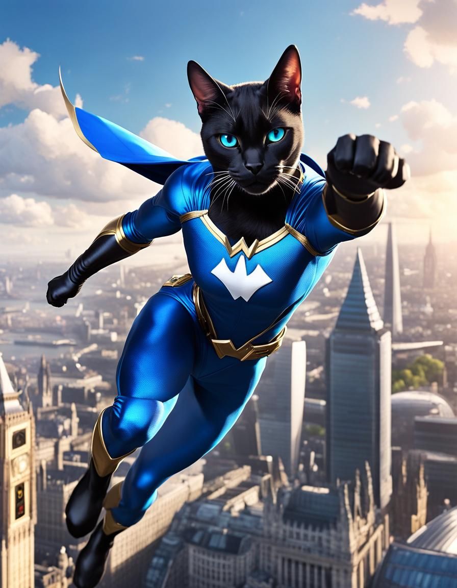 Siamese Cat Human Hybrid Superhero Over London