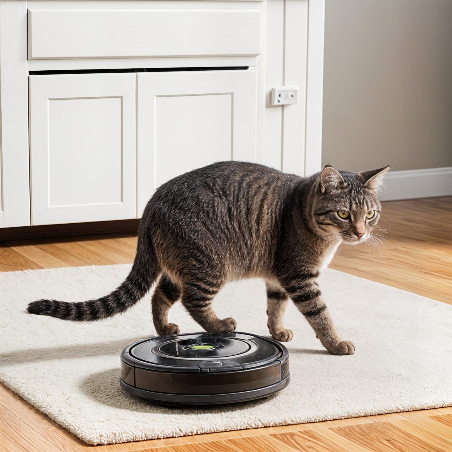 Cat Battles Roomba Vacuum Cleaner