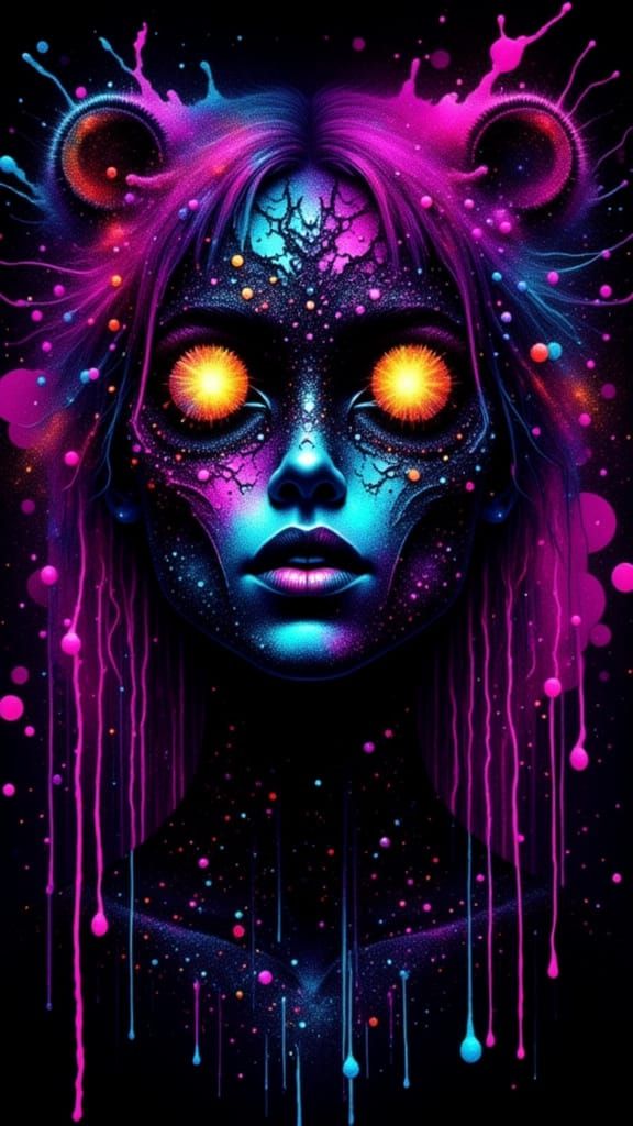 Neon Grunge Painting with Dripping Ink and Dark Colors