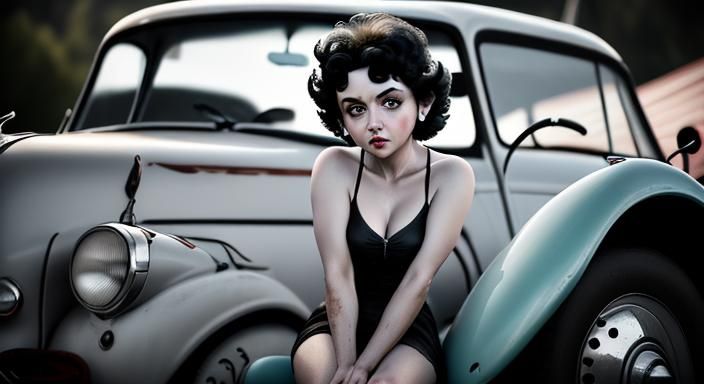 Betty Boop Portrait on Classic Car