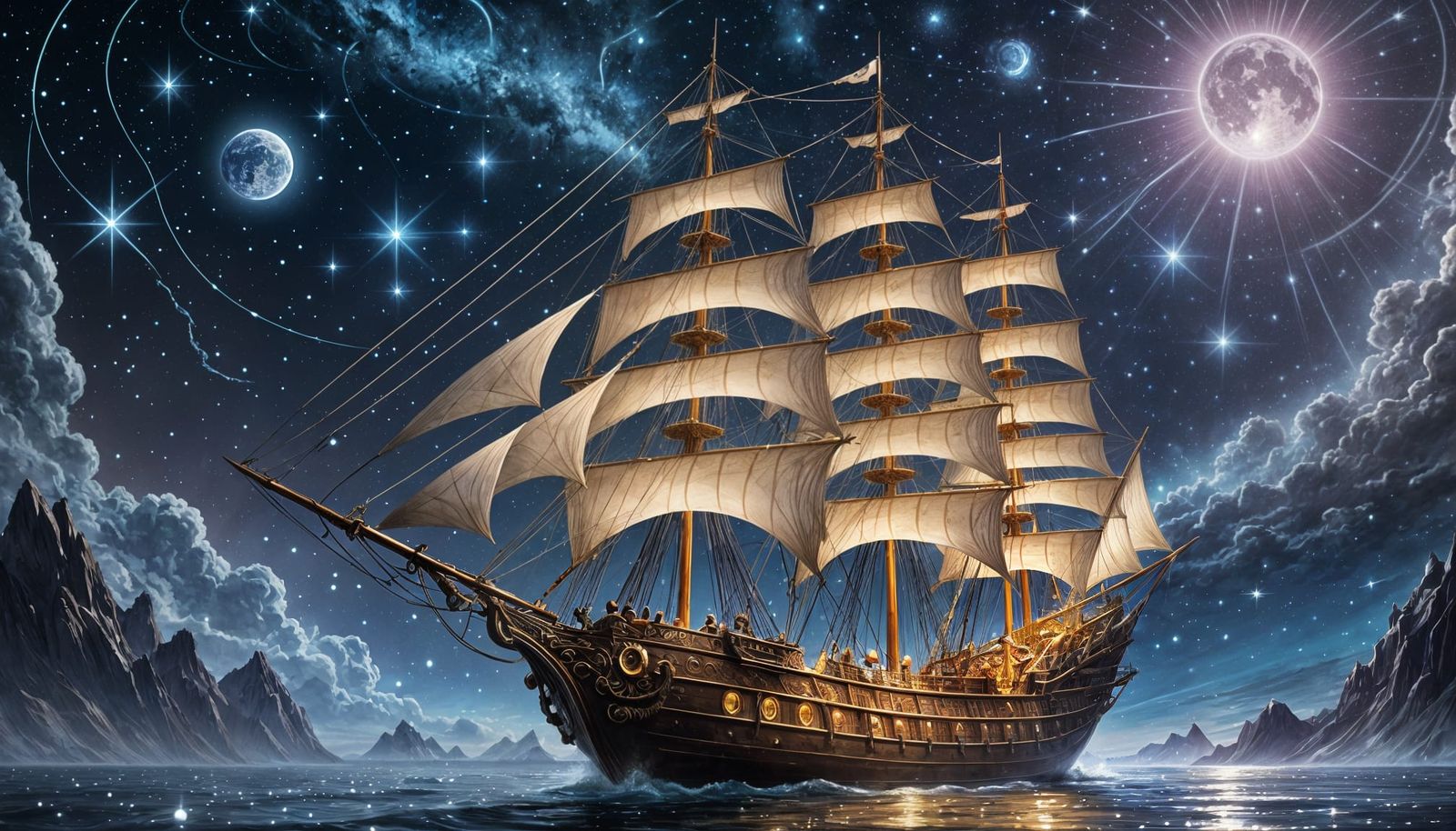 Ethereal Elven Sailing Vessel in Cosmic Expanse