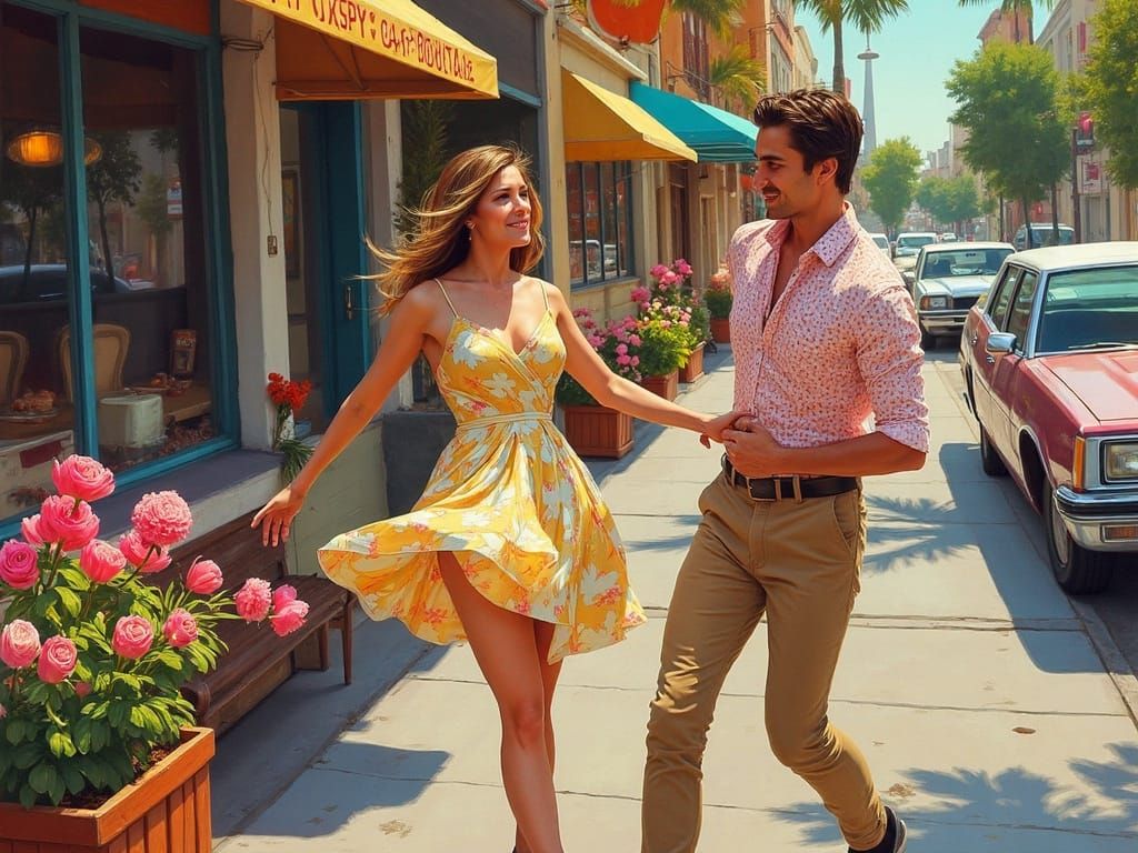 Couple Dancing in 1980s Romanticism Style