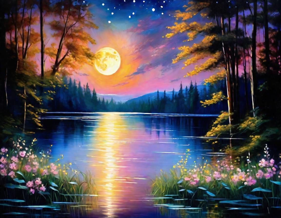 Magical Galaxy Reflected in Lake: Dreamy Landscape Painting