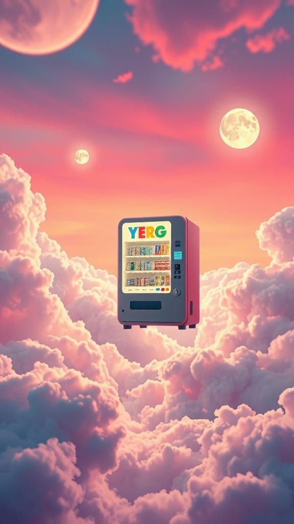 Floating Vending Machine in Dreamlike Surreal Sky